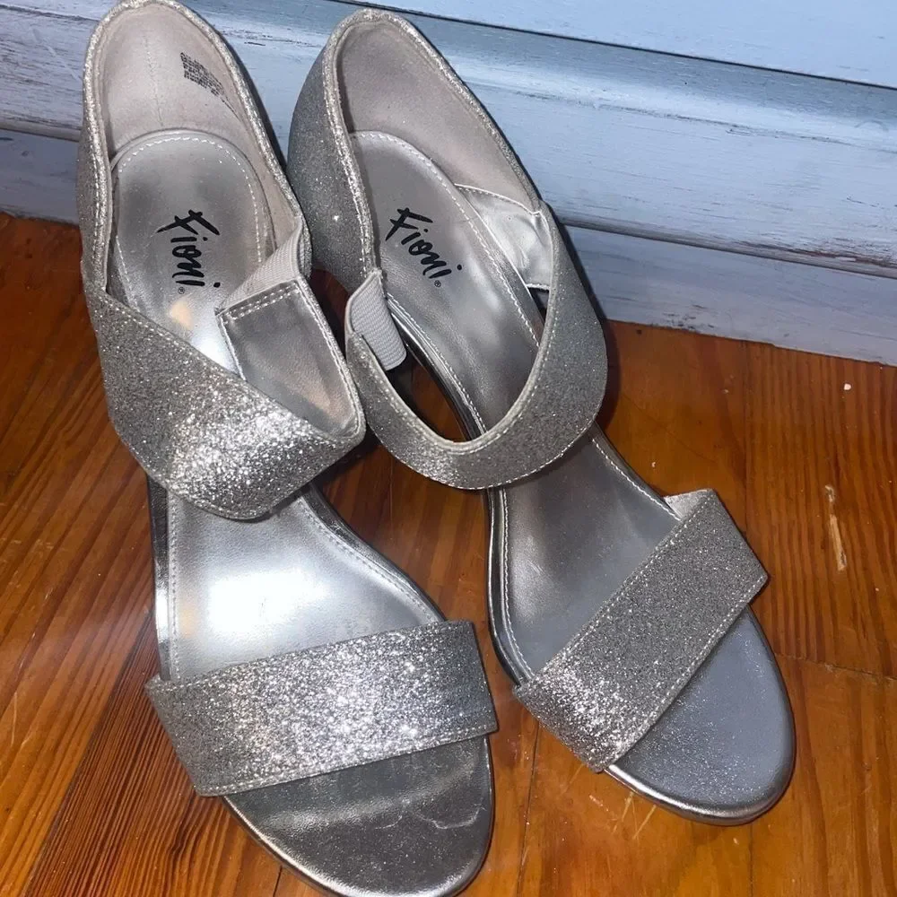FIONI silver heels size 5.5.  Been worn once.